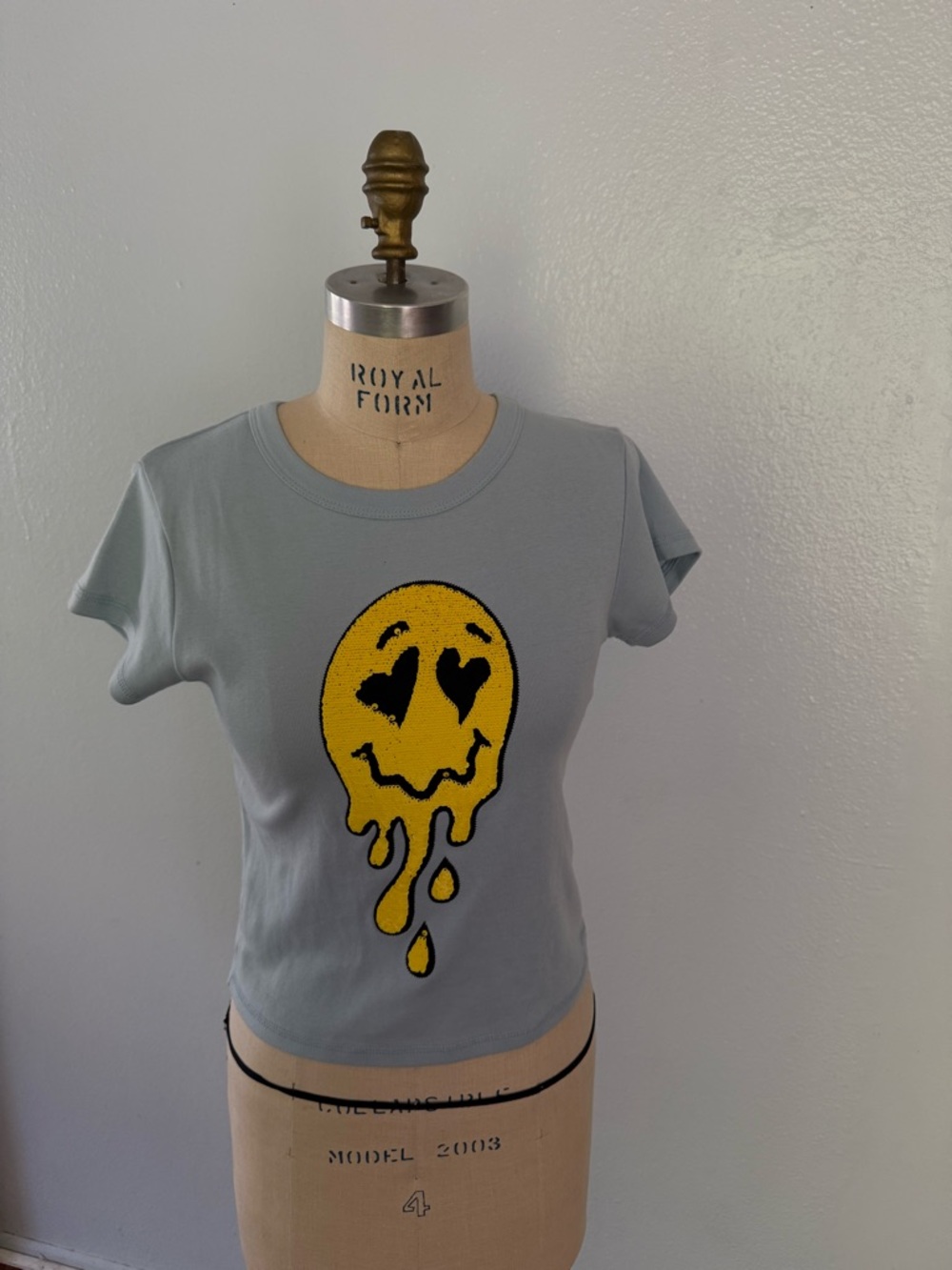 Forever 21 Light Blue Short Sleeve Tee with Yellow Drip Heart Graphic